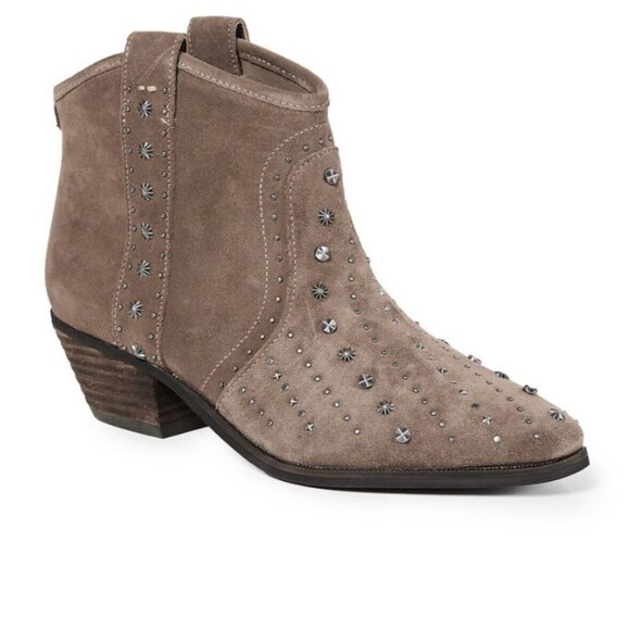 New Sam Edelman Suede Brian Studded Western Bootie Point-toe Taupe 8 - Picture 1 of 11